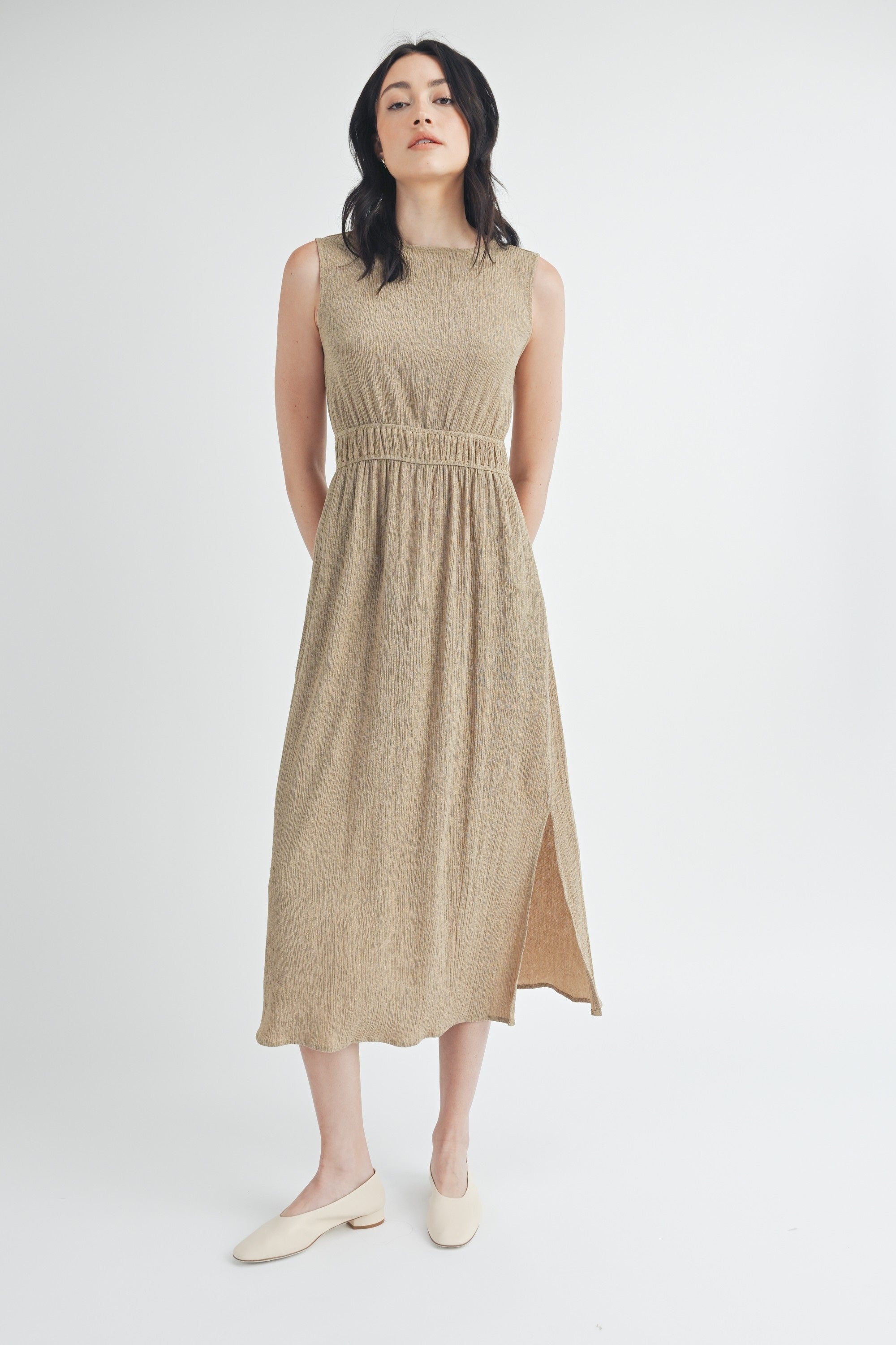 Fun2Fun Texture Waist Detail Midi Dress