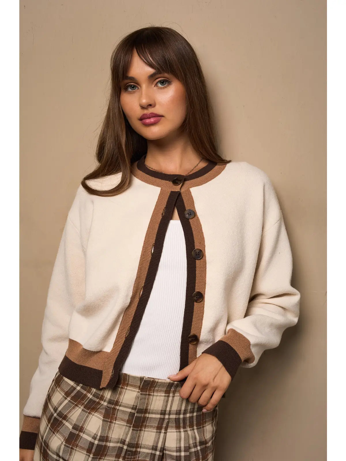 Le Lis Two Tone Contrast Detail Cardigan