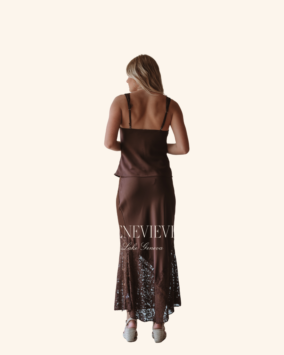 En Creme Brown Lace Top