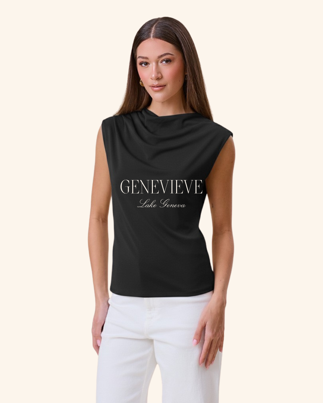 Able Black Shirring Mock Neck