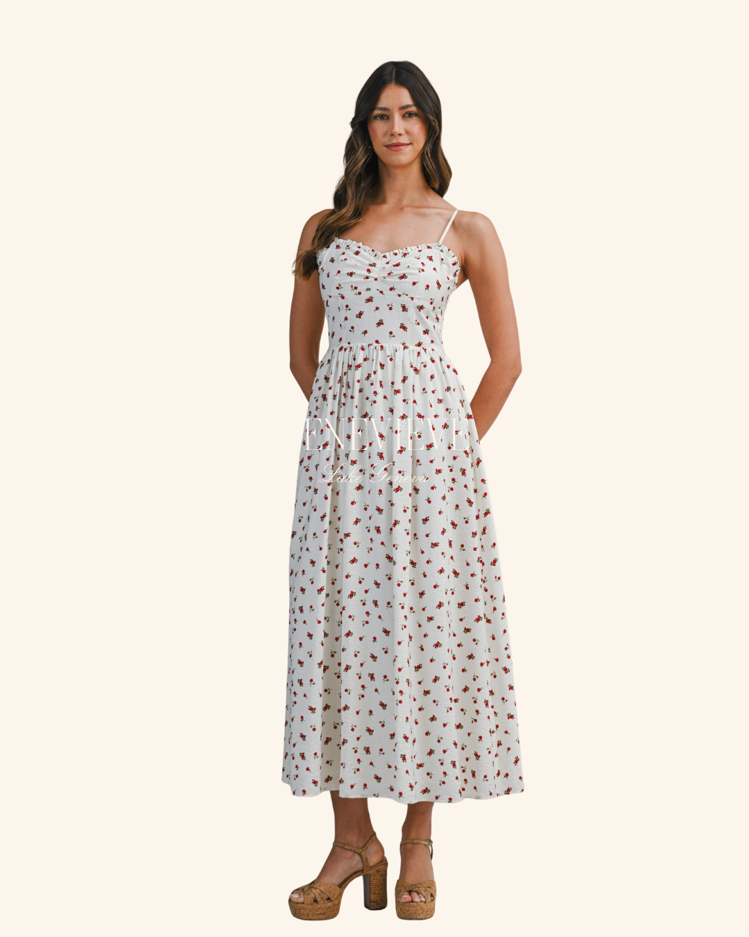 Mable Cream Ditzy Floral Midi