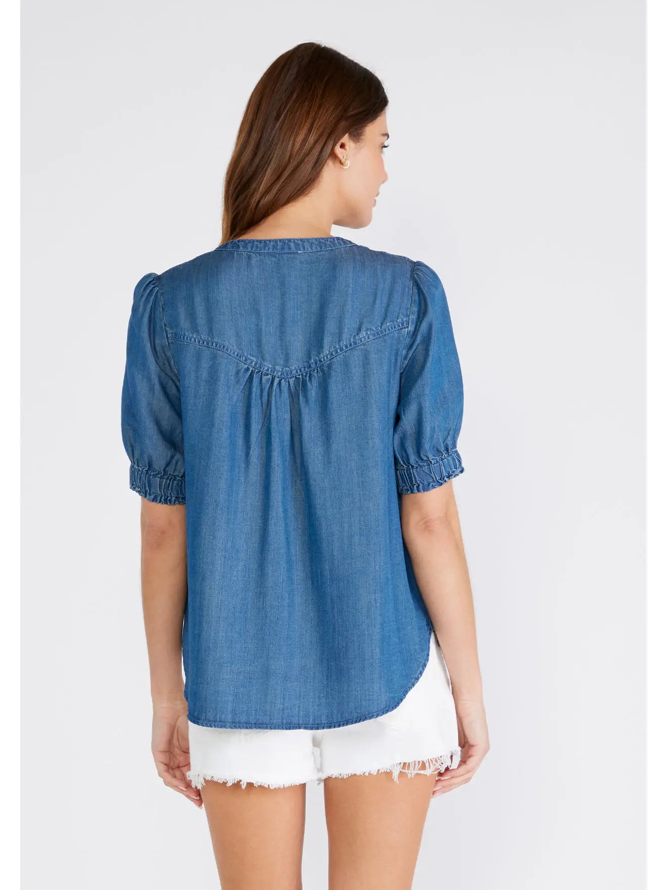 Lovestitch Tencel Puff Sleeve Button Front Blouse