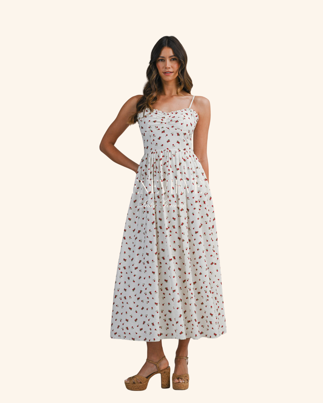 Mable Cream Ditzy Floral Midi