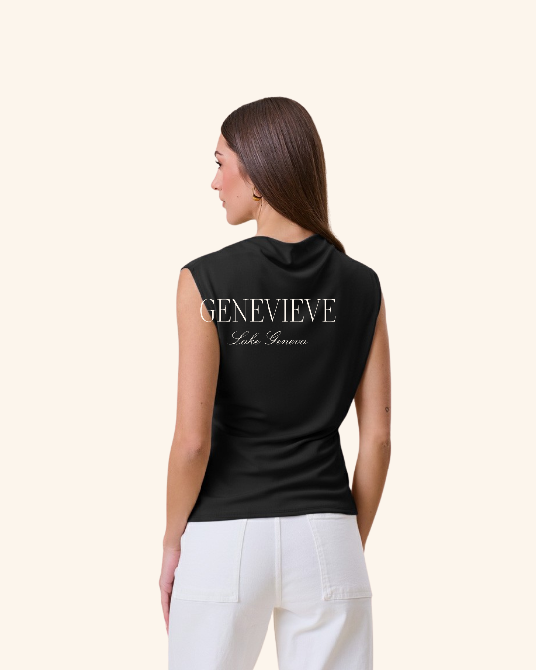 Able Black Shirring Mock Neck