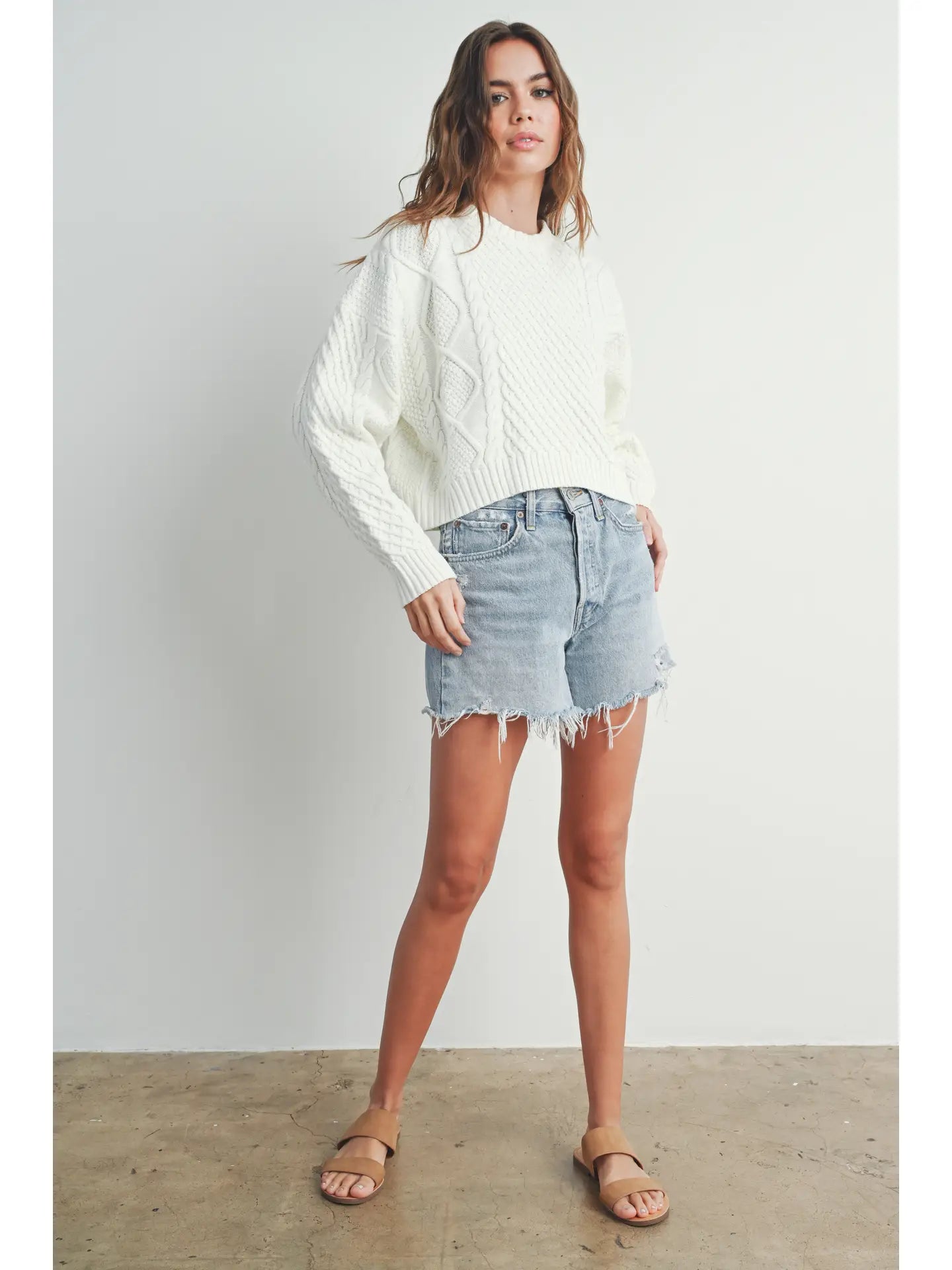 Buttermelon Solid Cable Knit Sweater