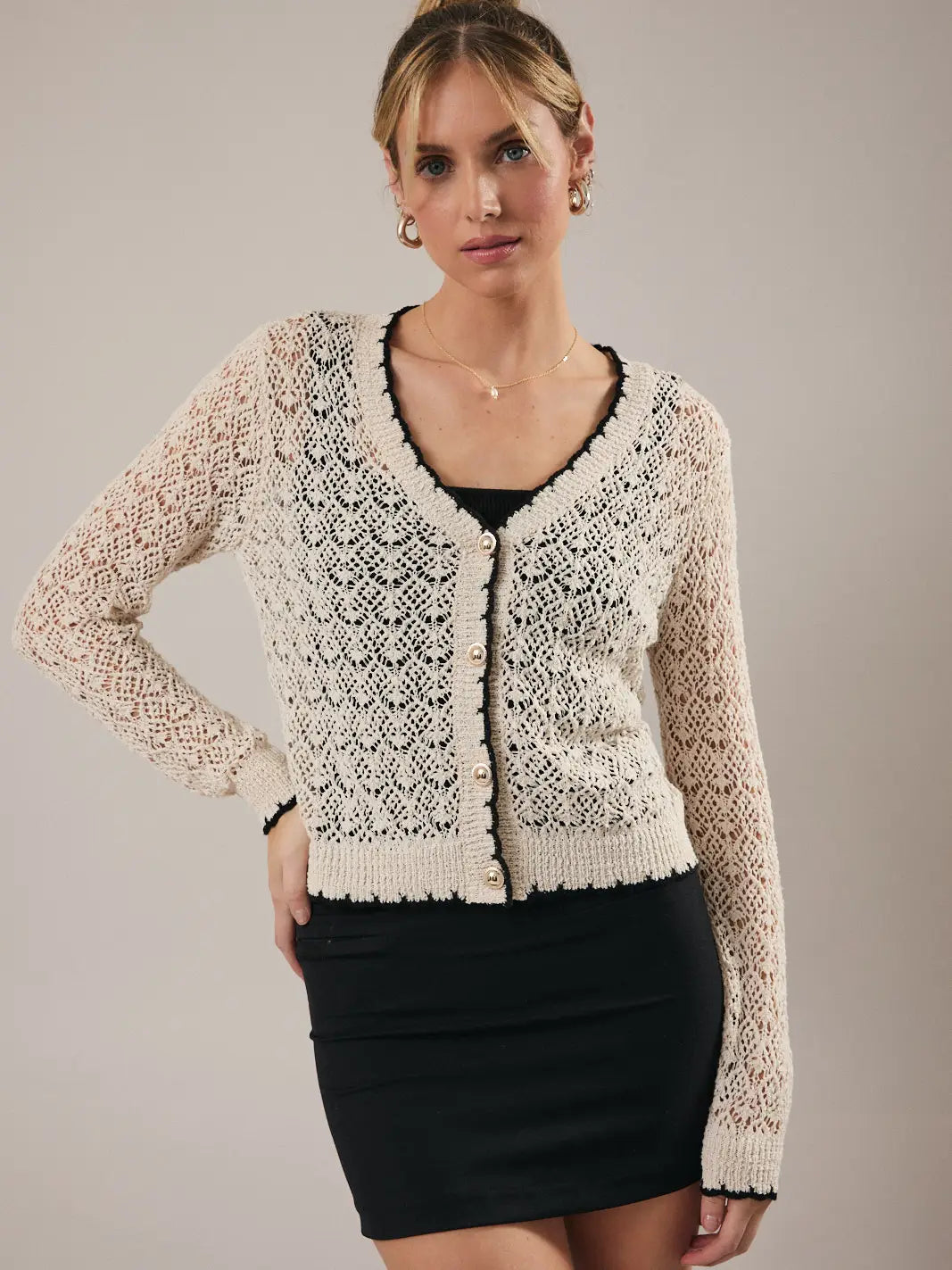 Sunday Edition V-Neck Button Up Crochet Cardigan
