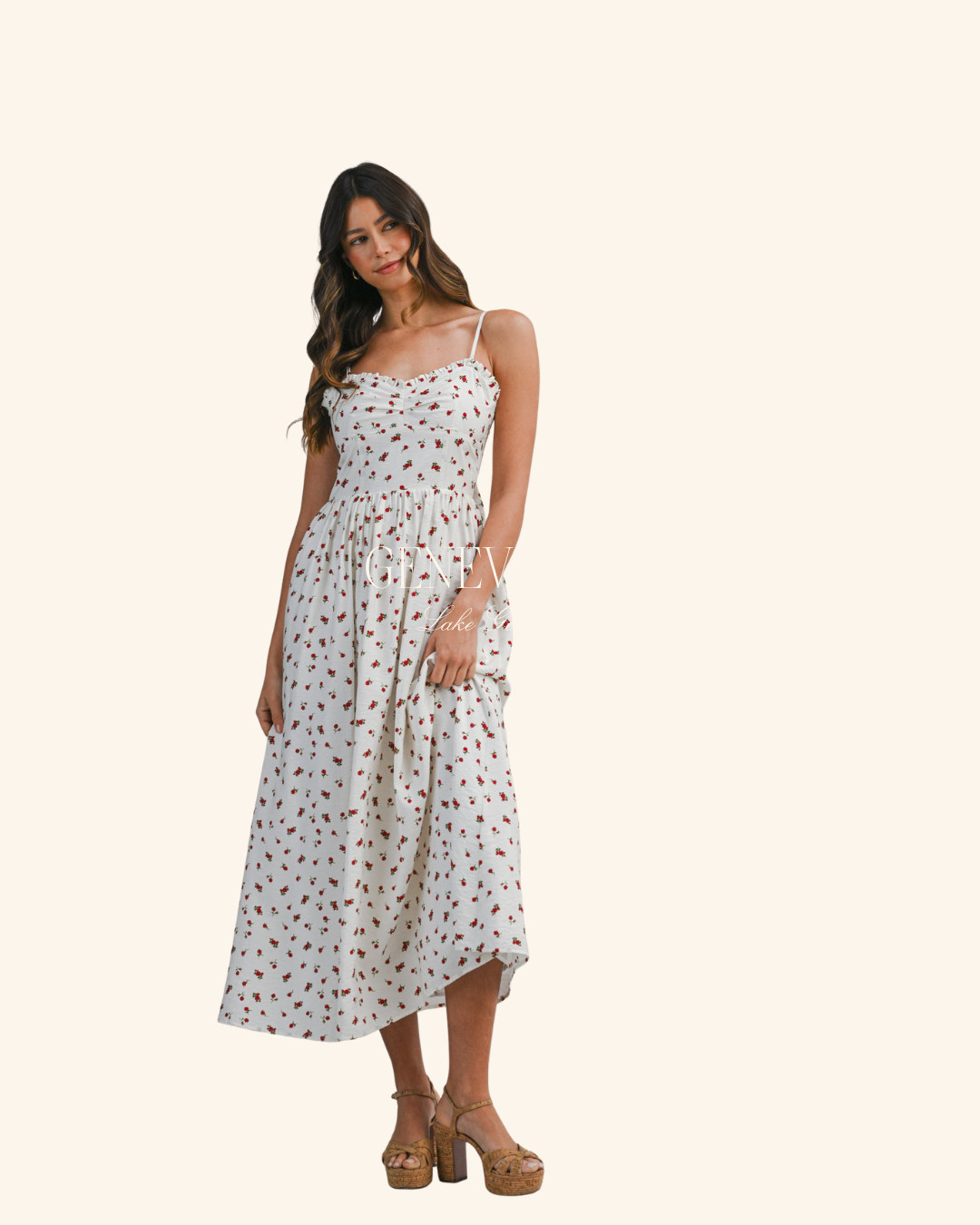 Mable Cream Ditzy Floral Midi