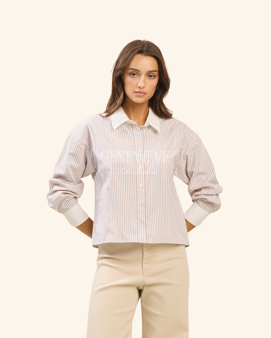 Able Taupe White Stripe Top