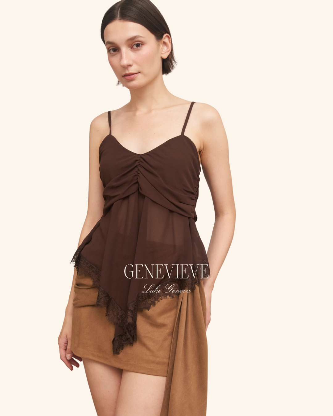 En Creme Brown Lace Cami