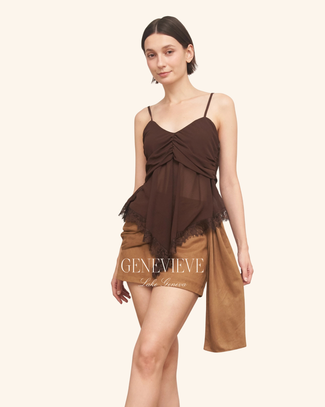 En Creme Brown Lace Cami