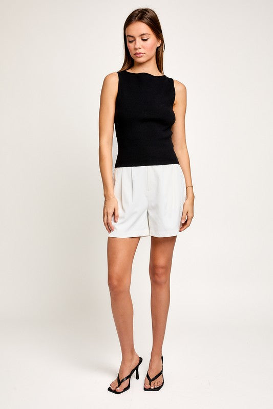 Le Lis Boat Neck Sleeveless Sweater Top (Various Colors)