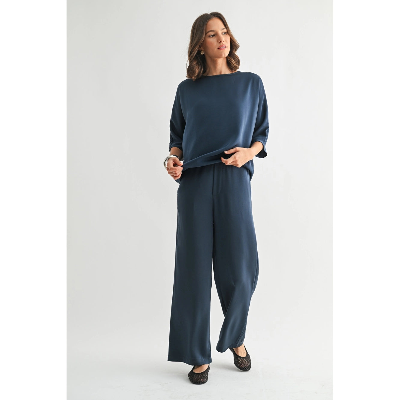 Fun2Fun Satin Dolman Sleeve Woven Top