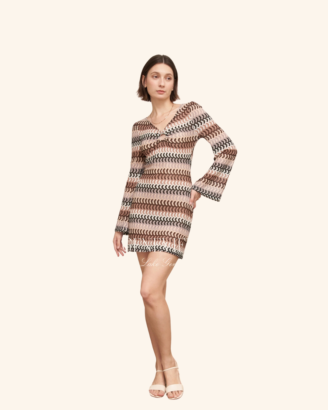 En Creme Crochet Bell Sleeve Mini Dress