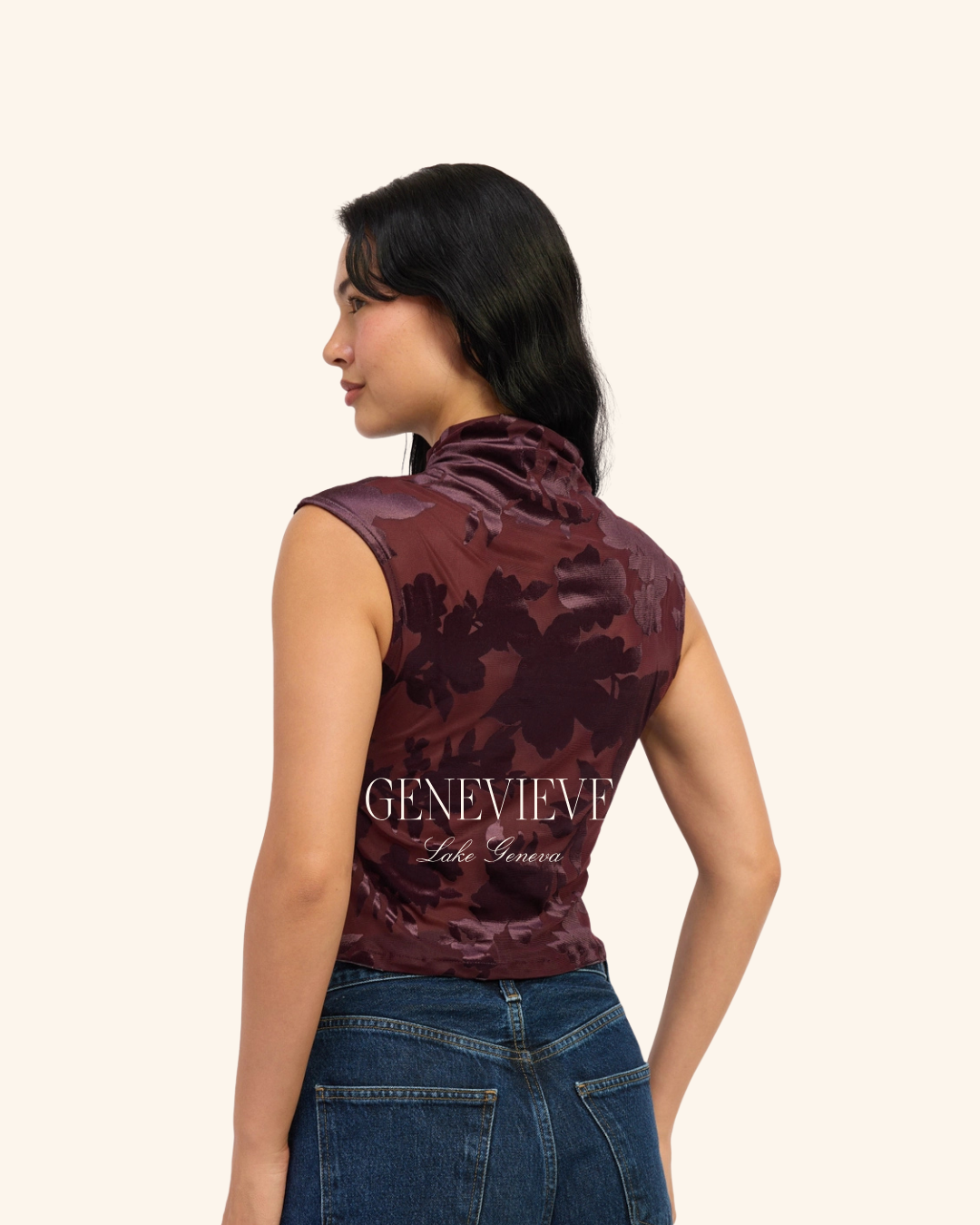 Emory Park Wine Mock Neck Top