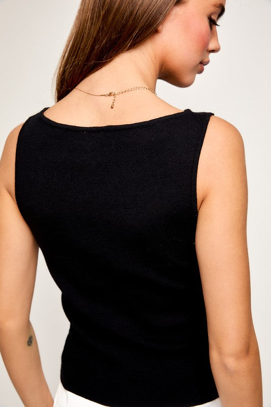 Le Lis Boat Neck Sleeveless Sweater Top (Various Colors)