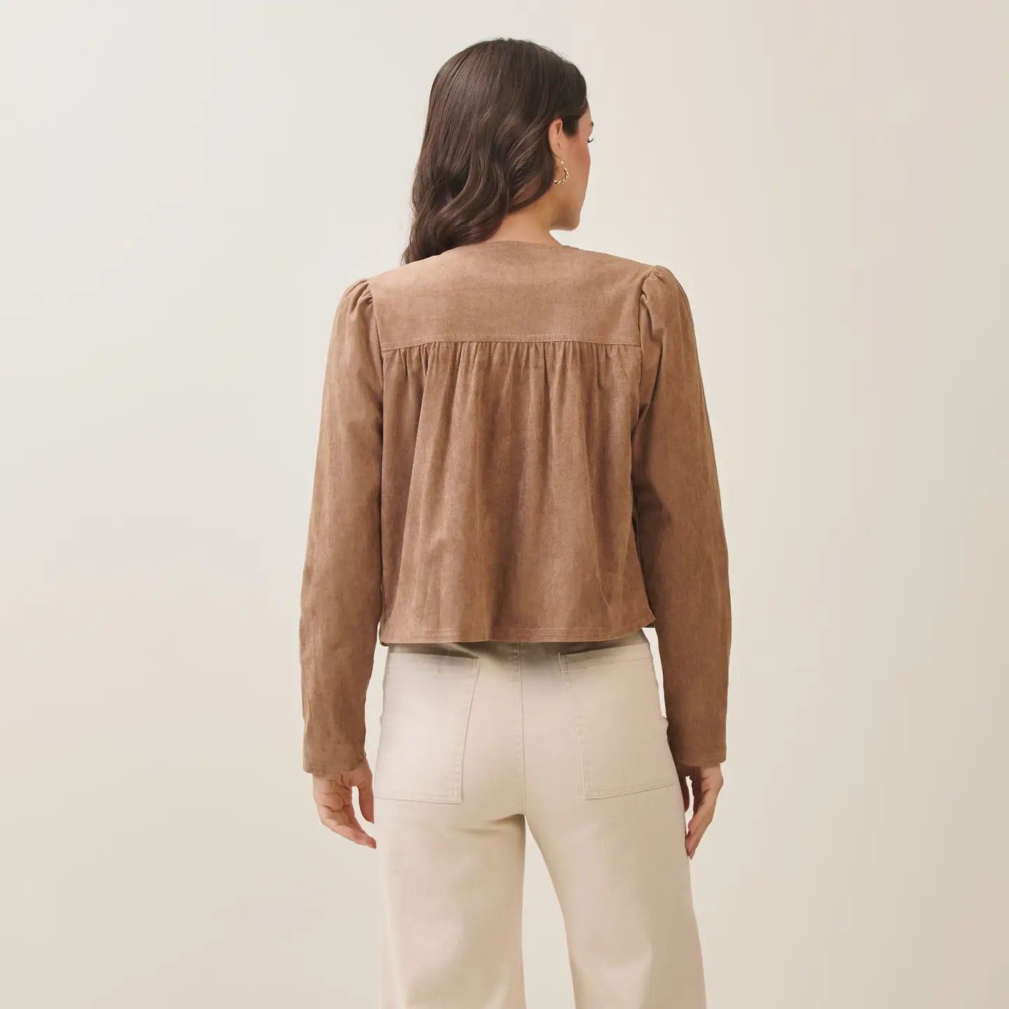 Able Shirred Vegan Suede Zip-Up Jacket