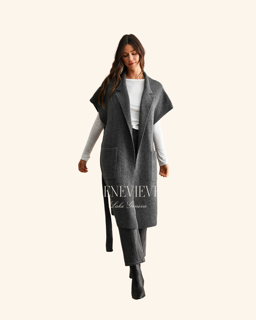 Mable Charcoal Belted Vest