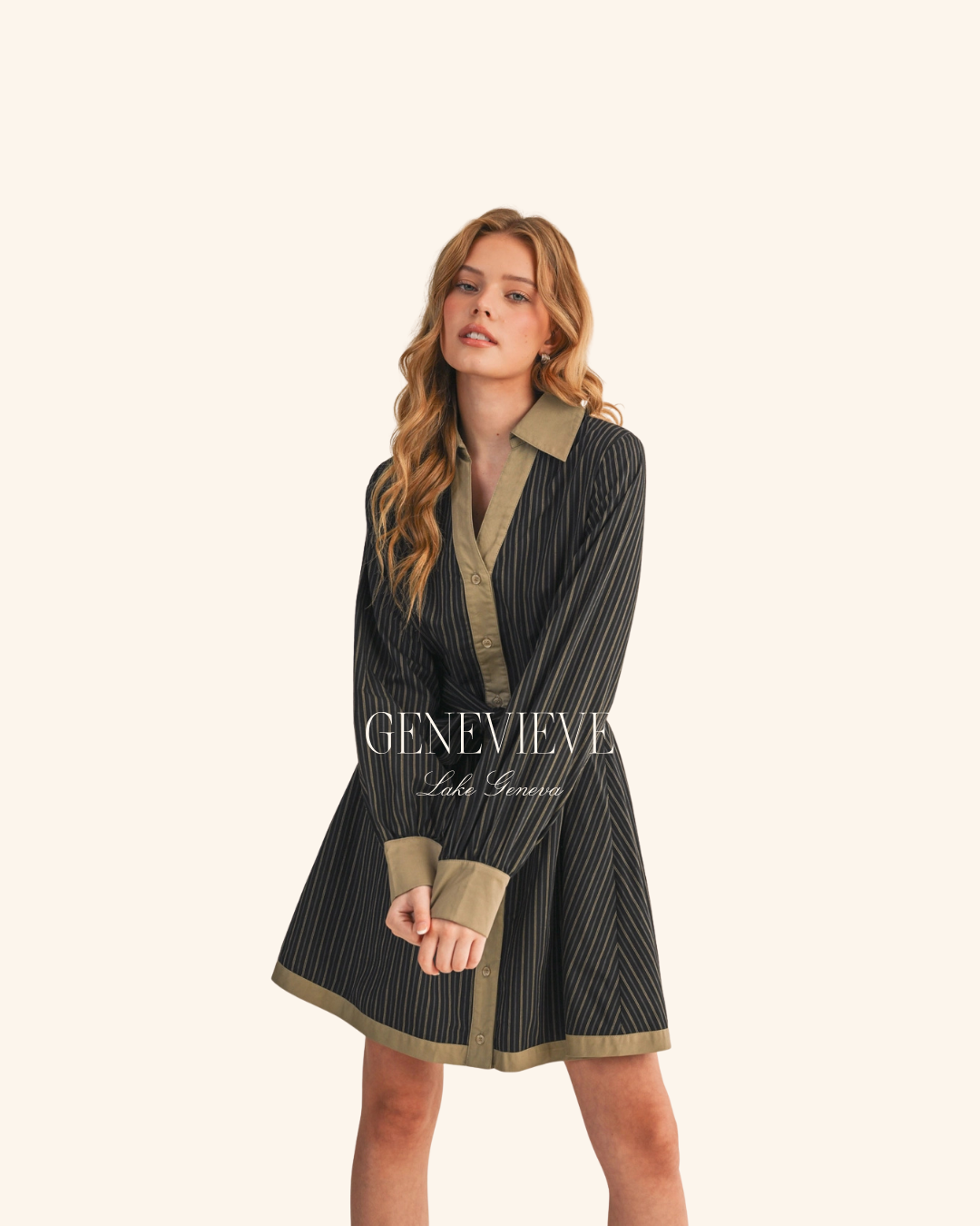 & Merci Black Stripe Mini Shirt Dress