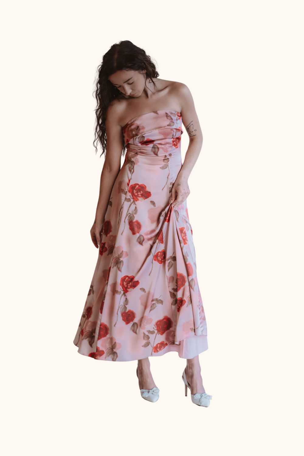 Sofie The Label Floral Printed Strapless Midi Dress