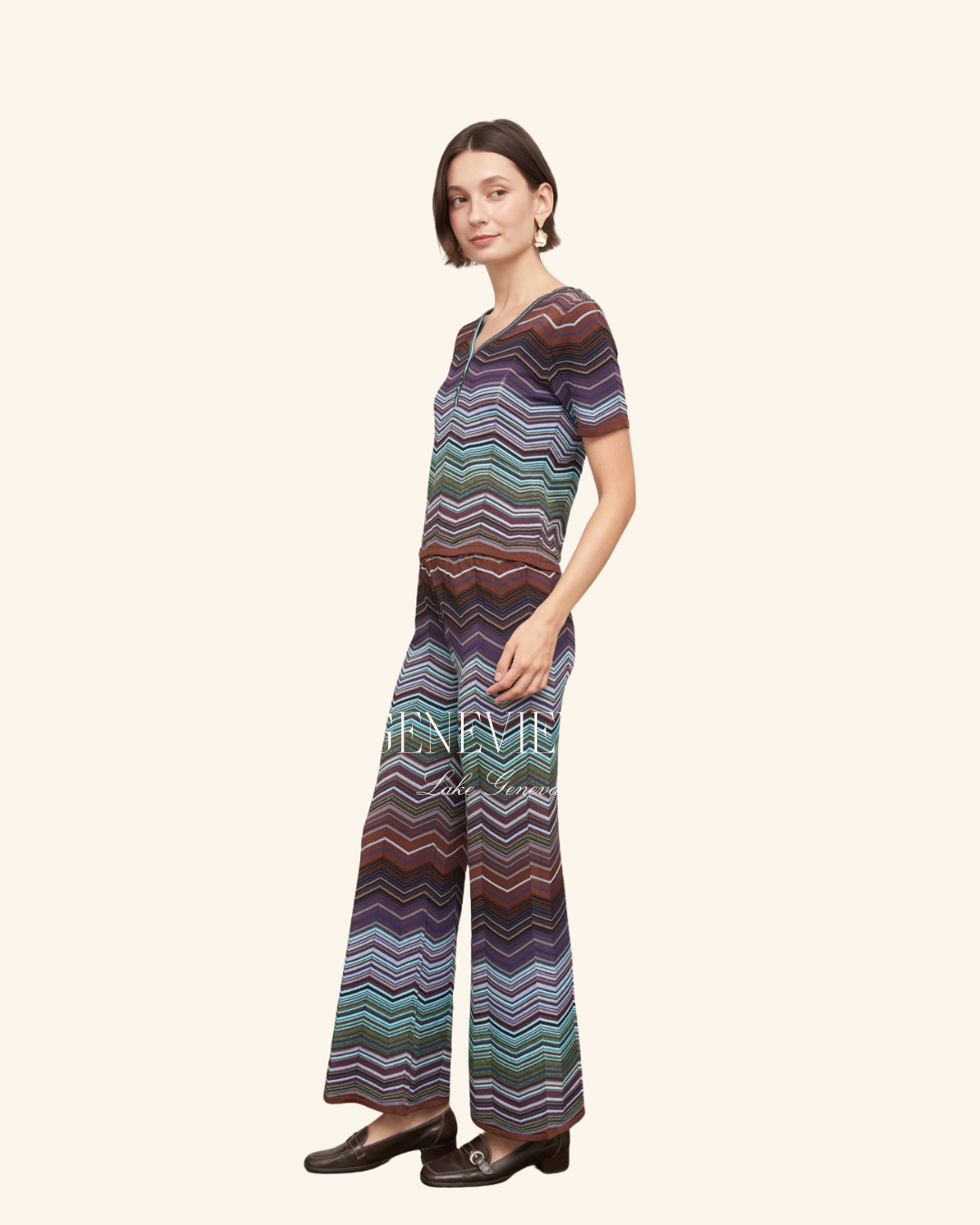 En Creme Multicolored Knit Long Pant