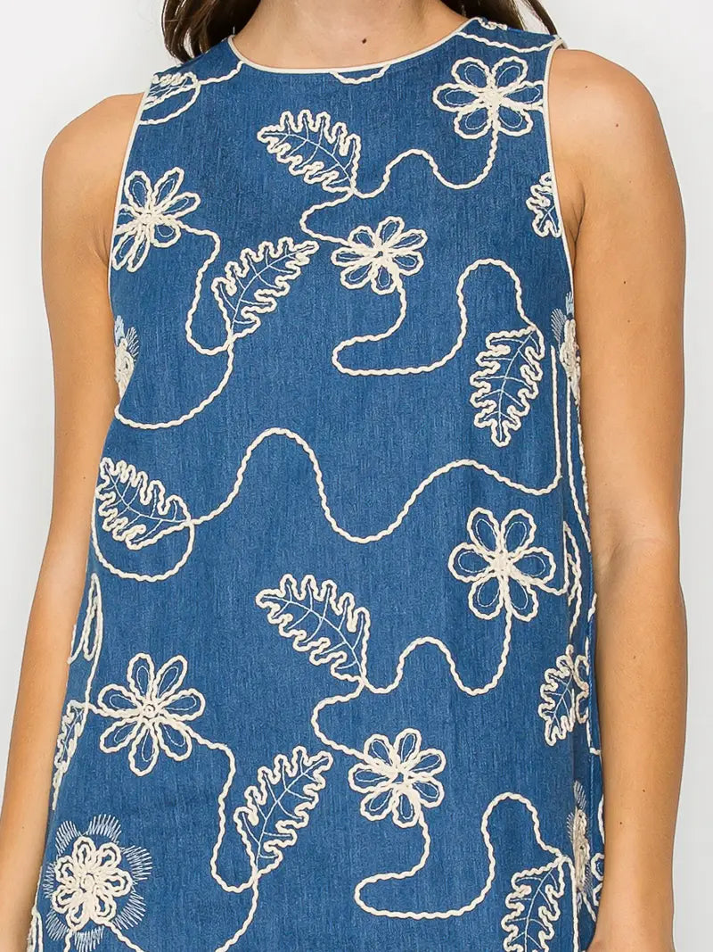 Love Wednesday Jacquard Embroidery Denim Mini Dress