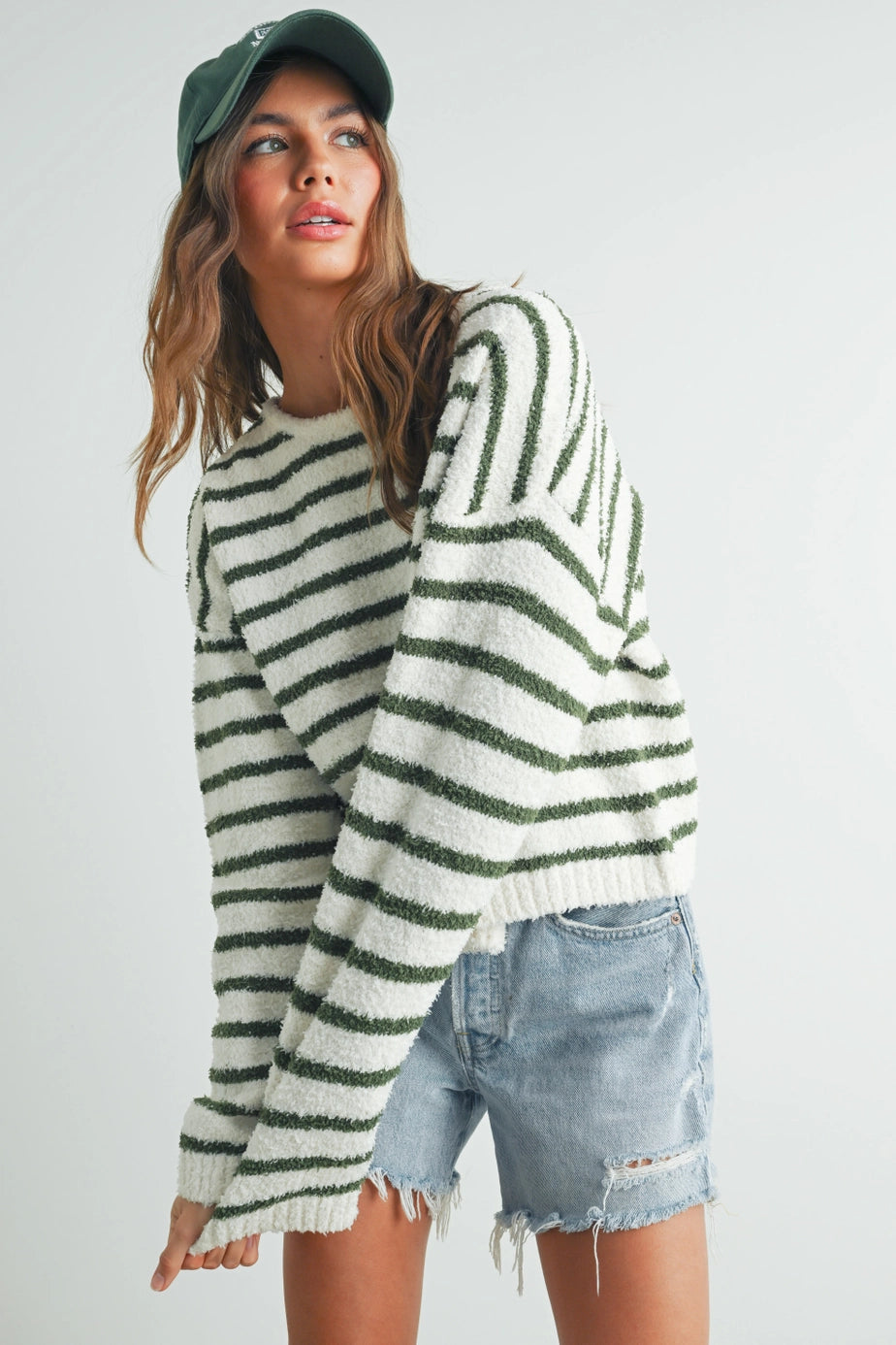 Buttermelon Olive Striped Knit Sweater