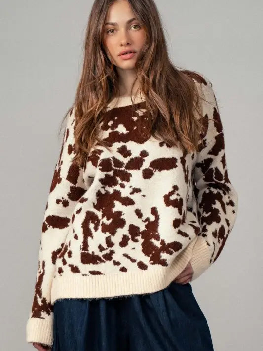 Urban Daizy Cow Print Relaxed Fit Knit Top