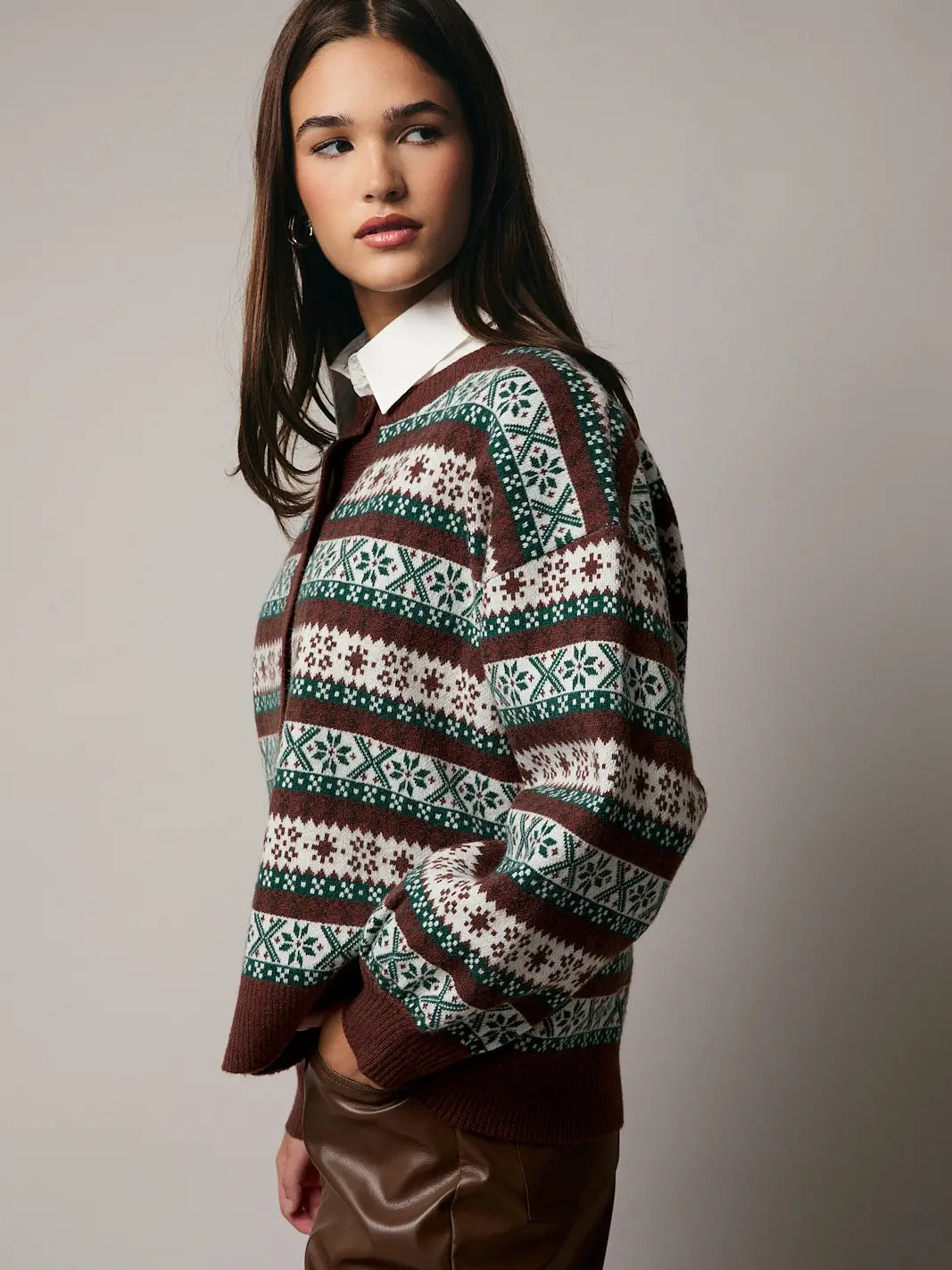 Sunday Edition Round Neck Button Up Graphic Cardigan