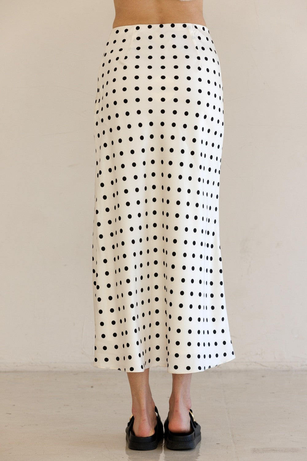 Storia Polka Dot Satin Midi Skirt