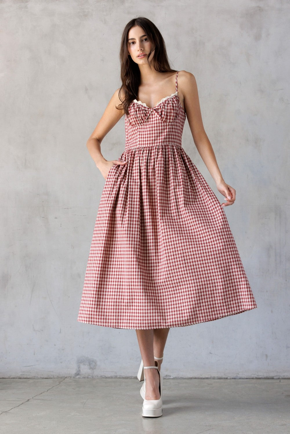 Storia Classic Gingham Midi Dress