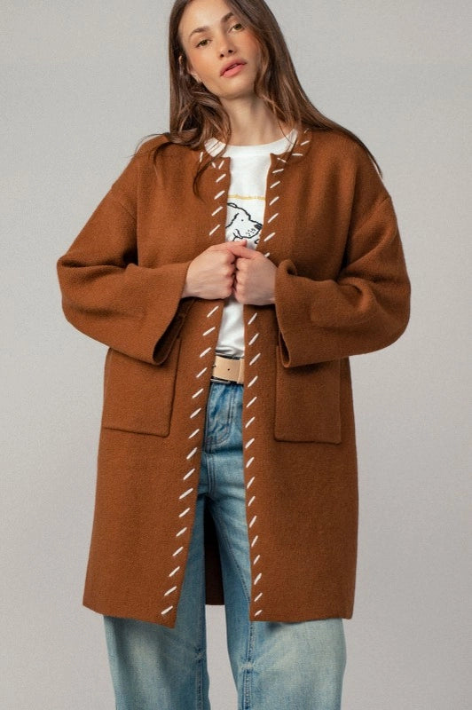 Urban Daizy Western Contrast Stitch Boho Coat