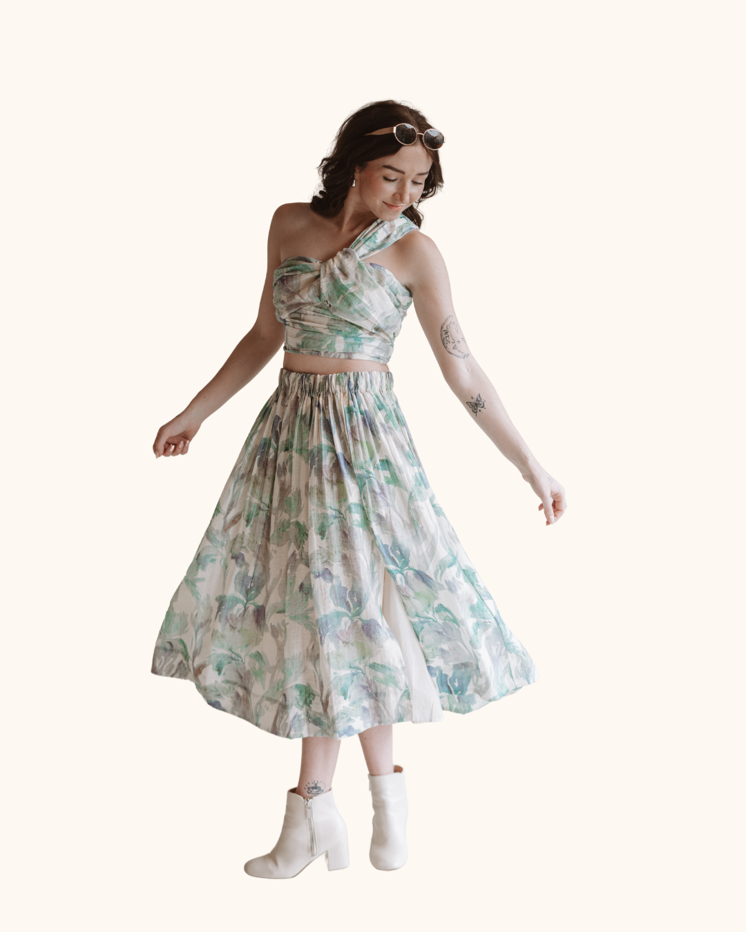 Lucy Paris Turquoise Floral One Shoulder Top