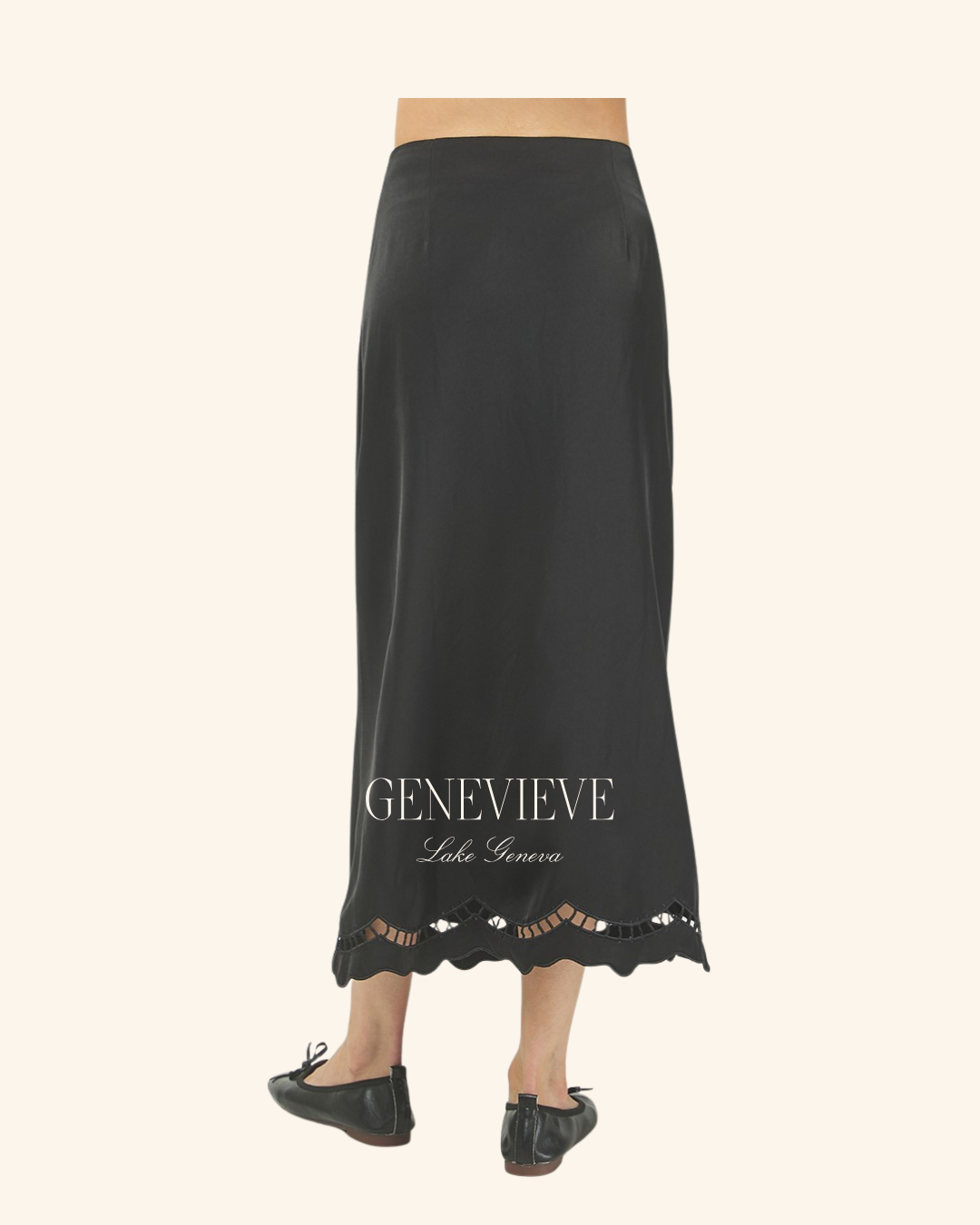 Needii Black Satin Midi Skirt