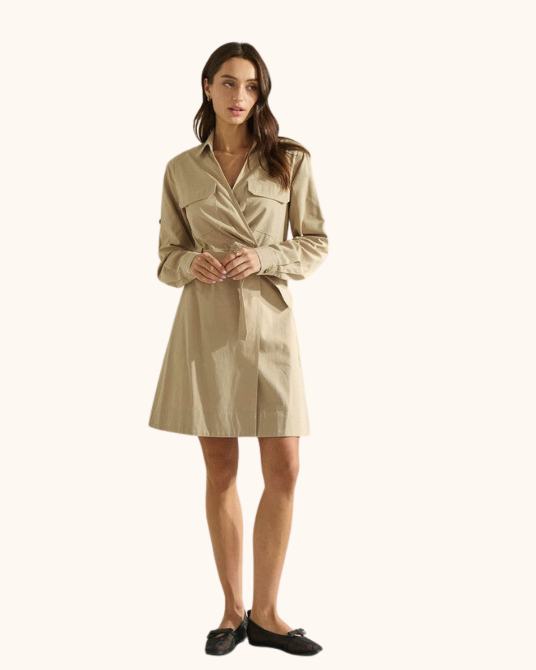 Able Taupe Overlap Trench Mini Dress