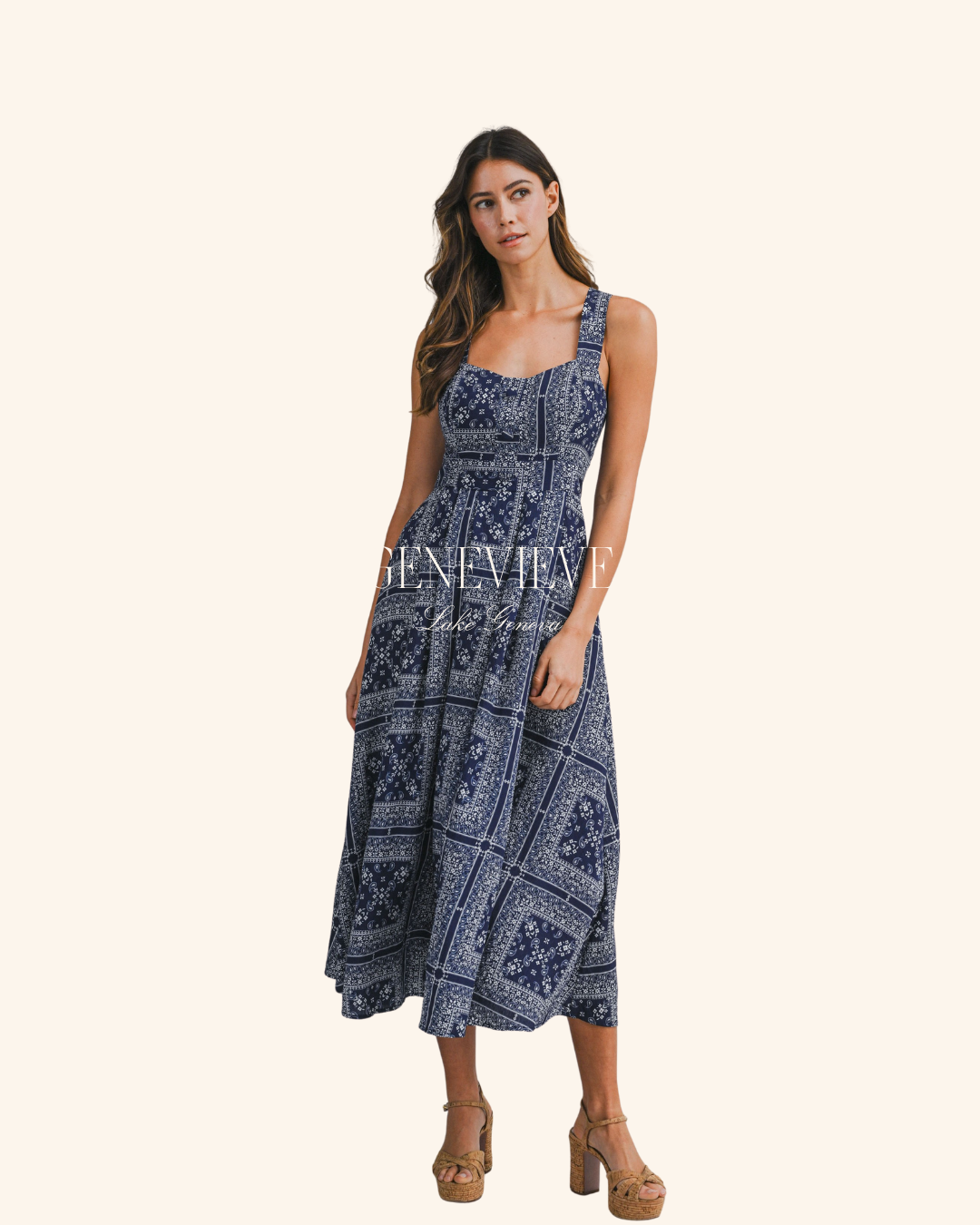 Mable Bandana Print Crisscross Back Midi Dress
