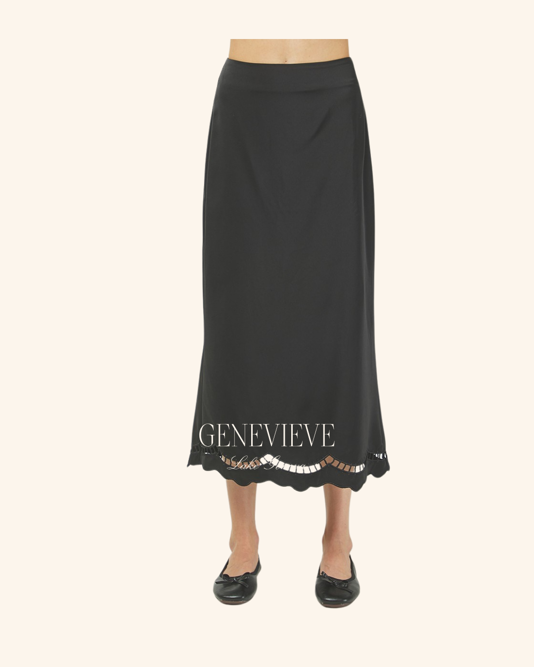 Needii Black Satin Midi Skirt