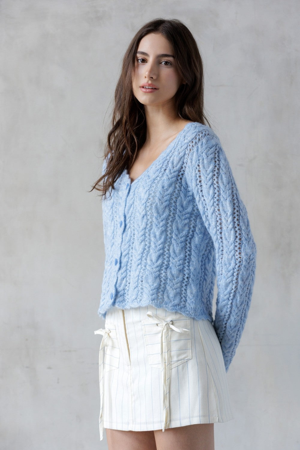 Storia Sky Blue Textured Cardigan