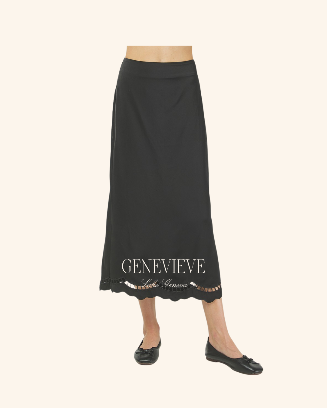 Needii Black Satin Midi Skirt