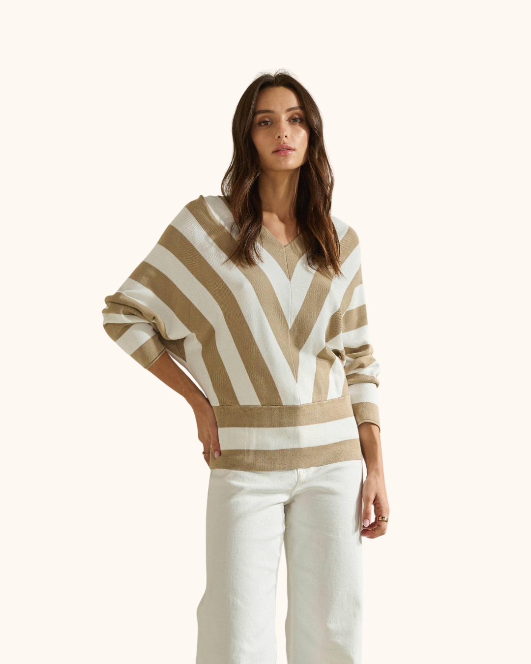 Able Wide Stripe V-Neck Sweater Top