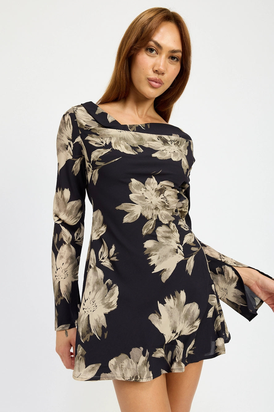 Emory Park Cowl Neck Mini Flare Dress with Open Back