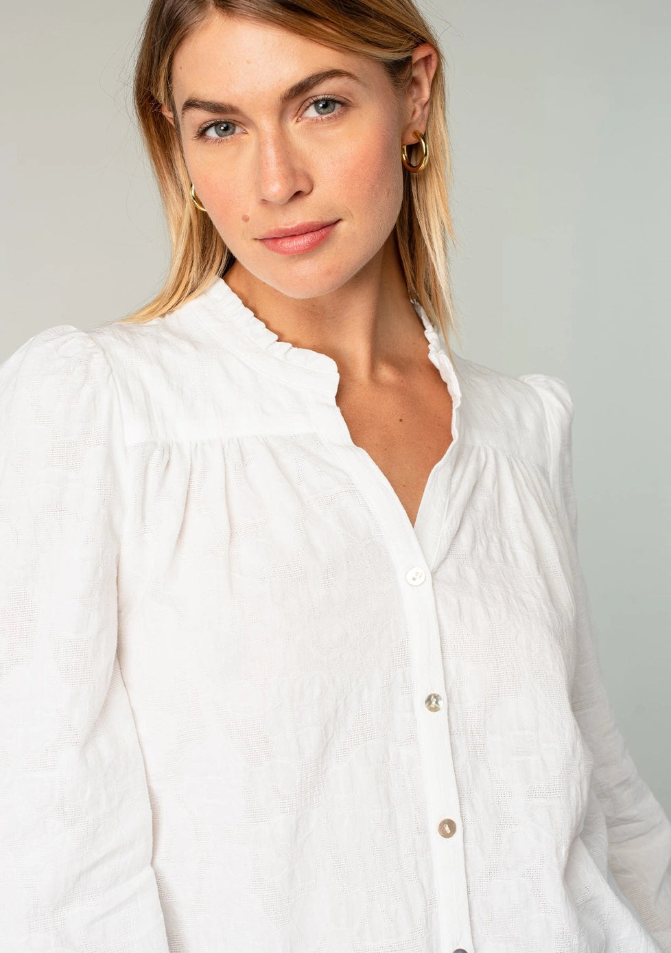 Lovestitch Long Sleeve Ruffle Neck Button Down Blouse