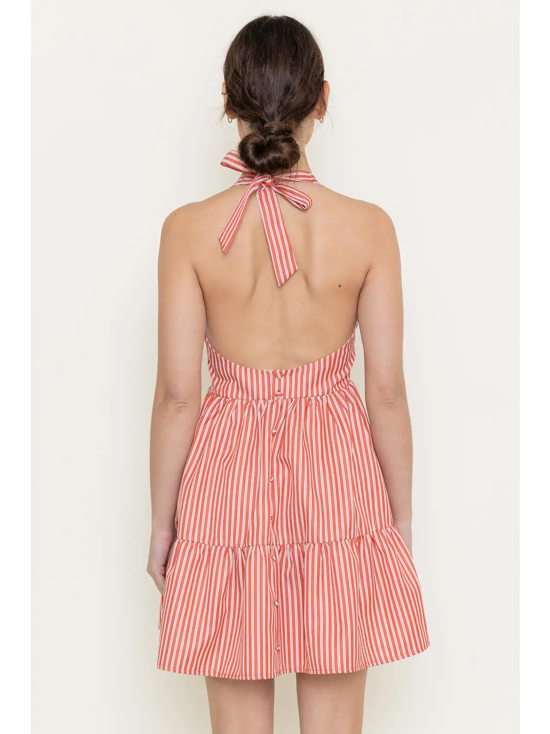 FORE Halter Tie Neck Striped Mini Dress