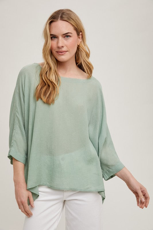 Fun2Fun Boxy Top in Sage on a model