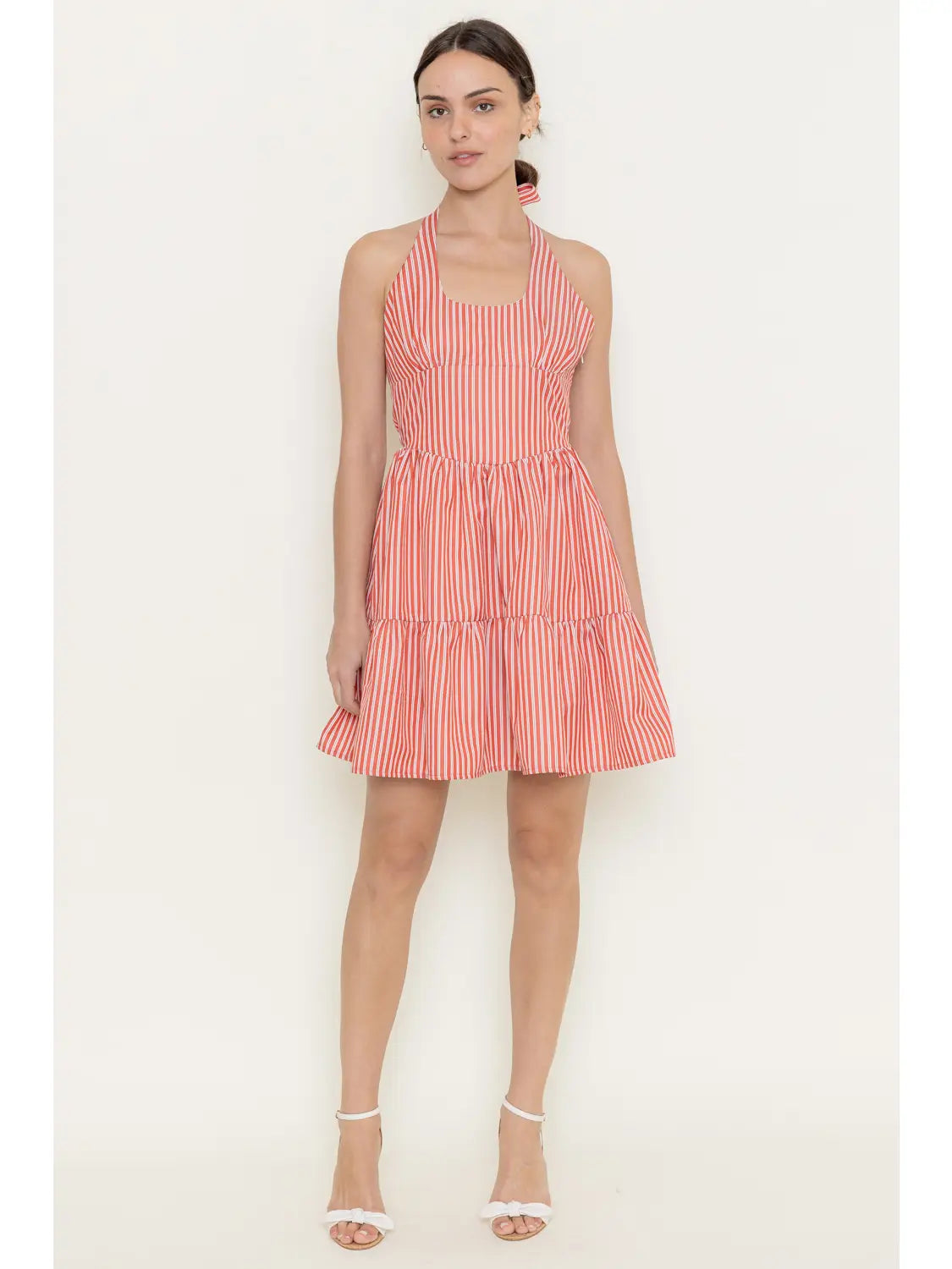 FORE Halter Tie Neck Striped Mini Dress