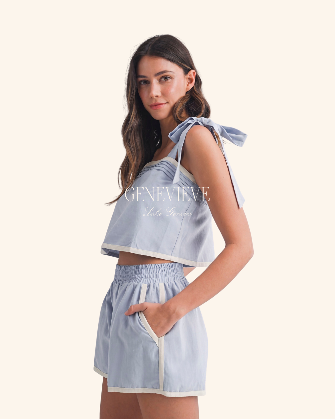 Mable Blue Strap Self Tie Crop Top
