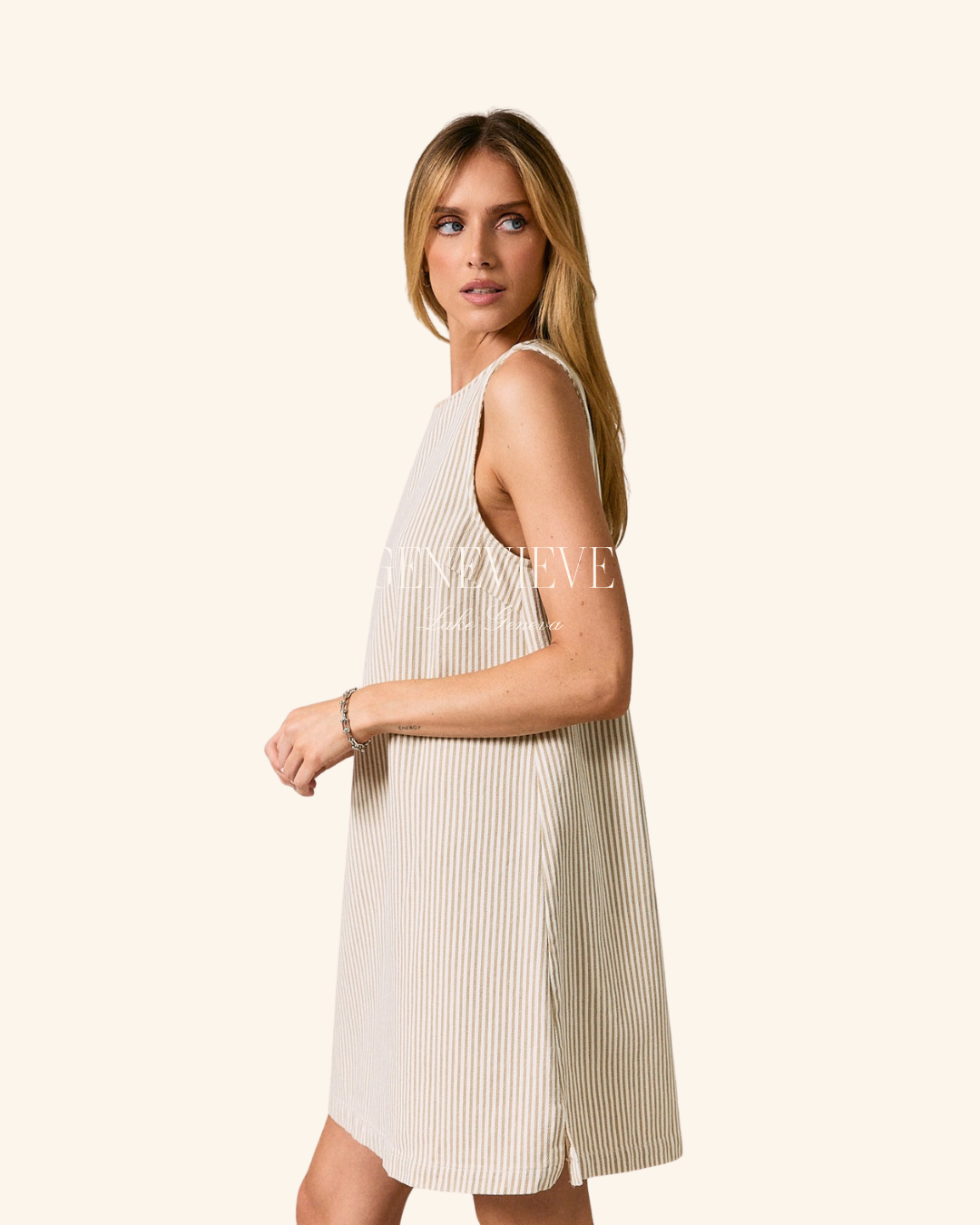 Sunday Edition Taupe Stripe Mini Dress