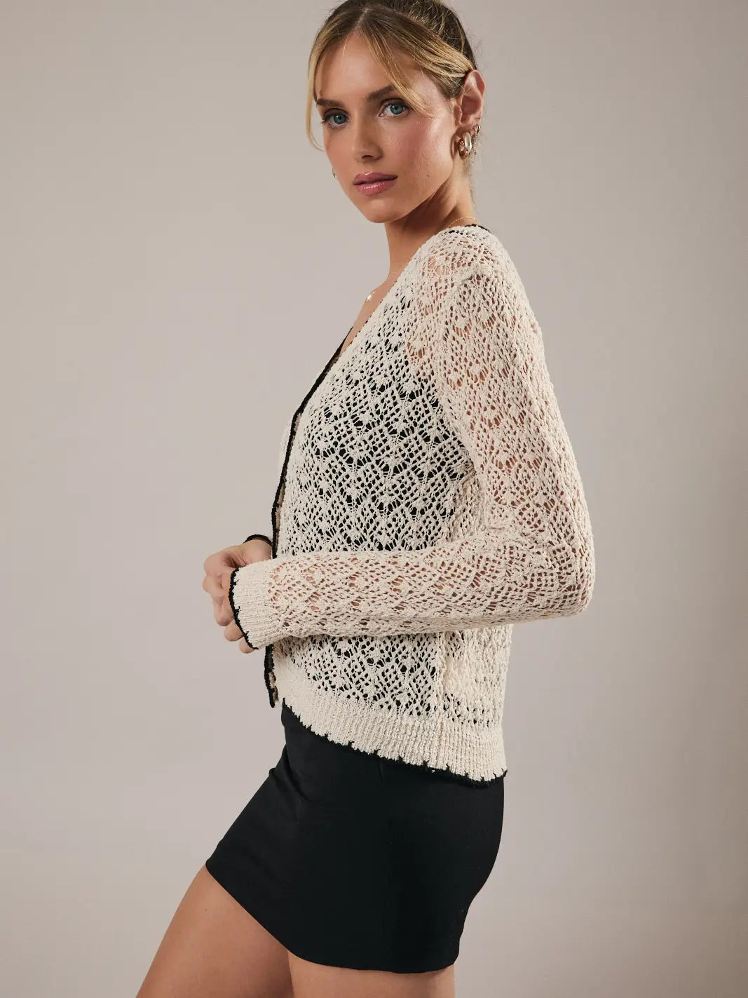 Sunday Edition V-Neck Button Up Crochet Cardigan