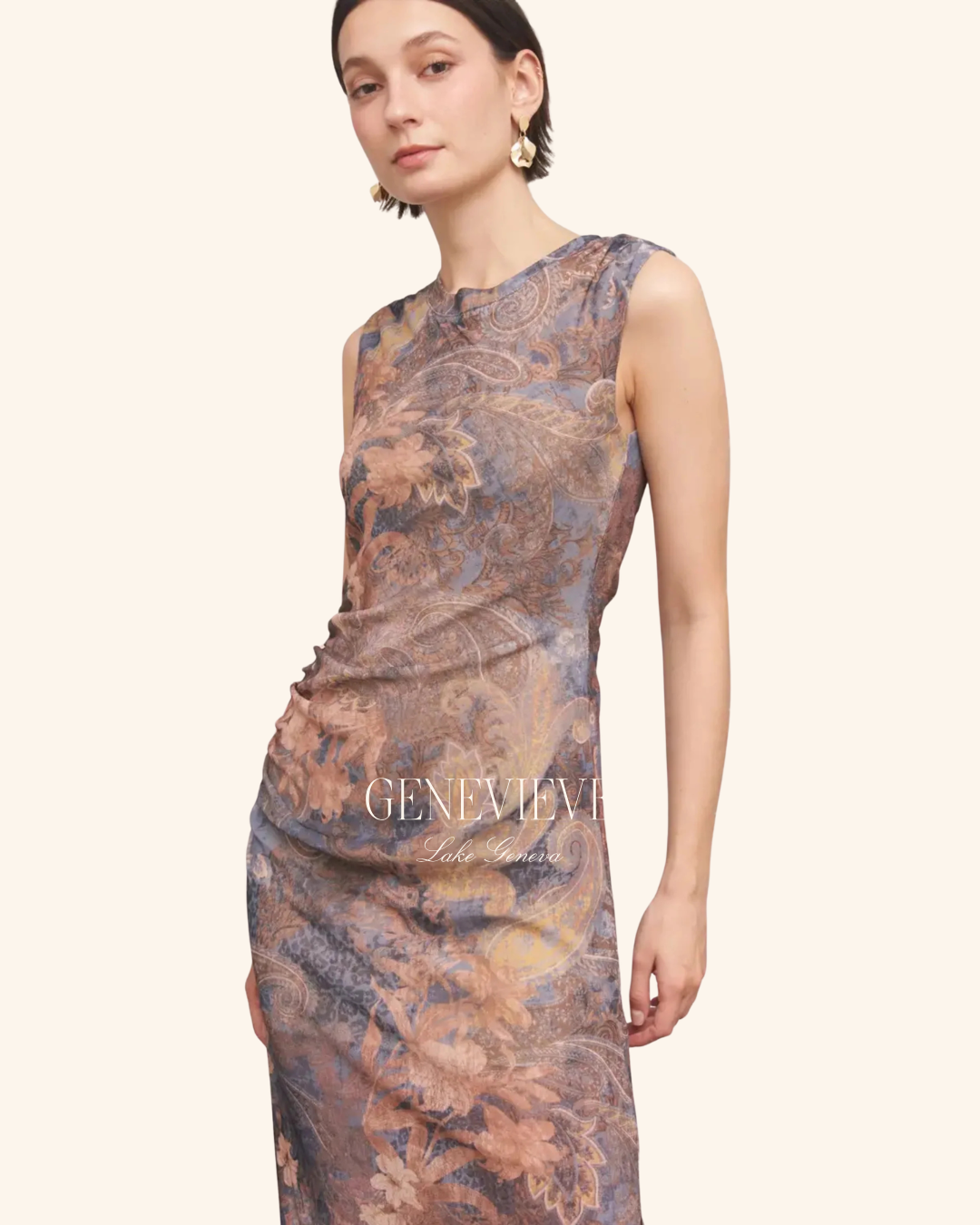 En Creme Dusty Blue Brown Dress
