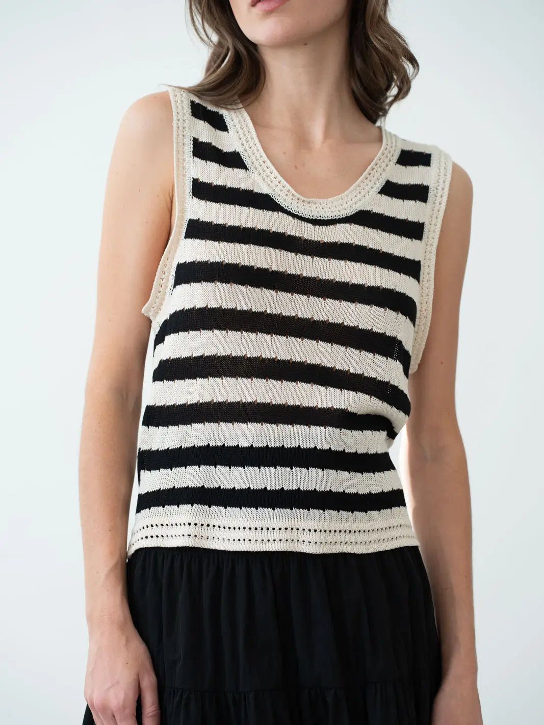Elle Grey Loose Stripe Crochet Sweater Vest