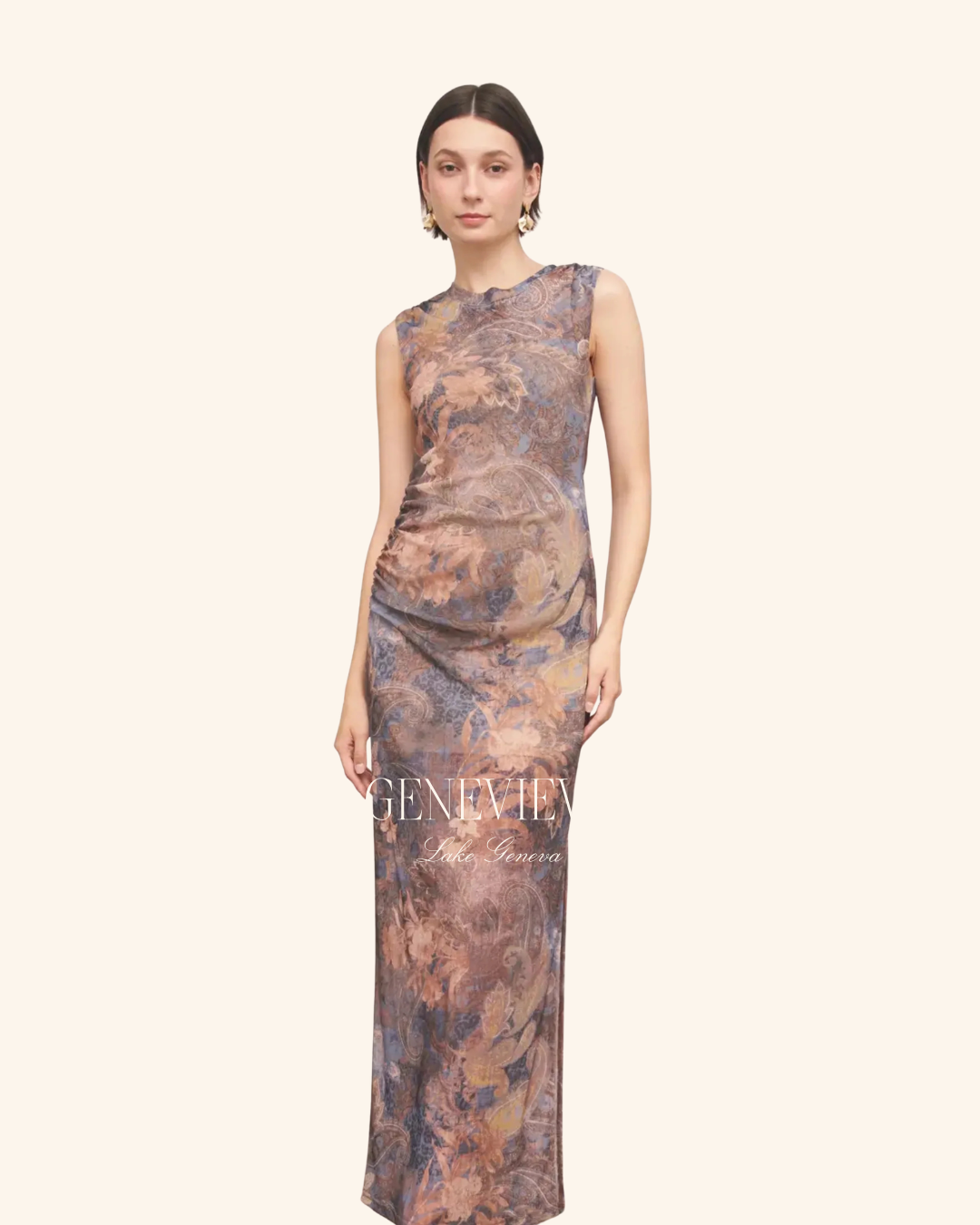 En Creme Dusty Blue Brown Dress